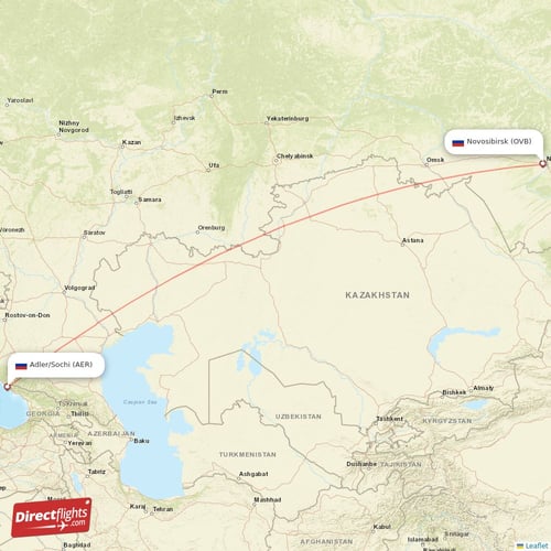 Novosibirsk - Adler/Sochi direct flight map