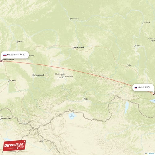 Novosibirsk - Irkutsk direct flight map