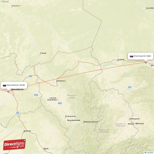 Novosibirsk - Krasnojarsk direct flight map