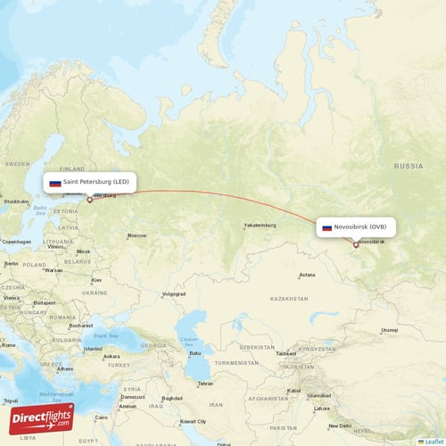 Novosibirsk - Saint Petersburg direct flight map