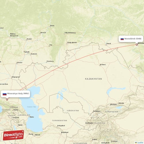 Novosibirsk - Mineralnye Vody direct flight map