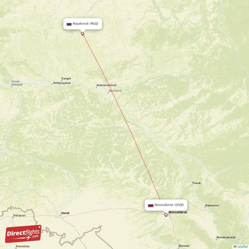 Novosibirsk - Nojabrxsk direct flight map
