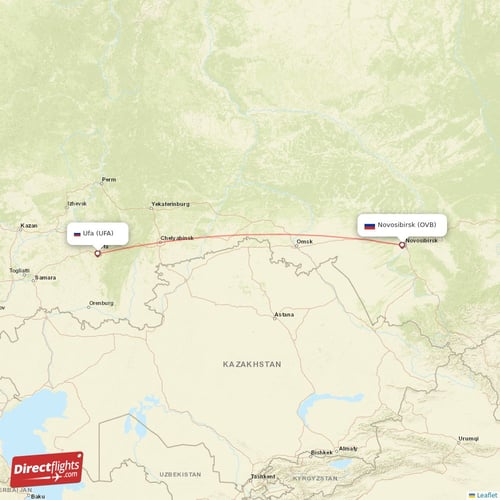 Novosibirsk - Ufa direct flight map