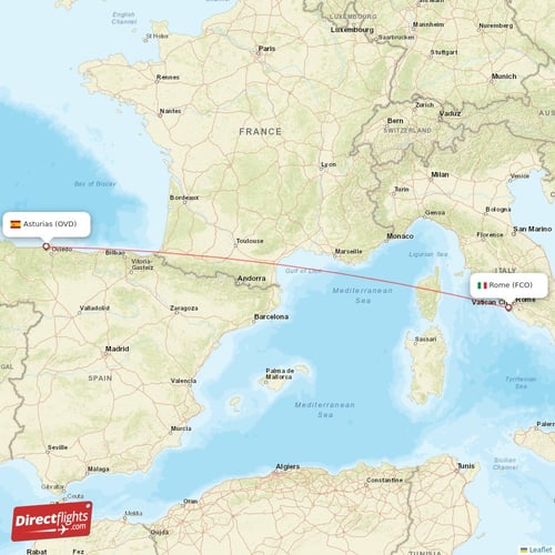 Asturias - Rome direct flight map