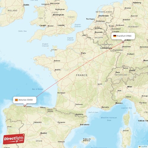 Asturias - Frankfurt direct flight map