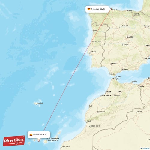 Asturias - Tenerife direct flight map