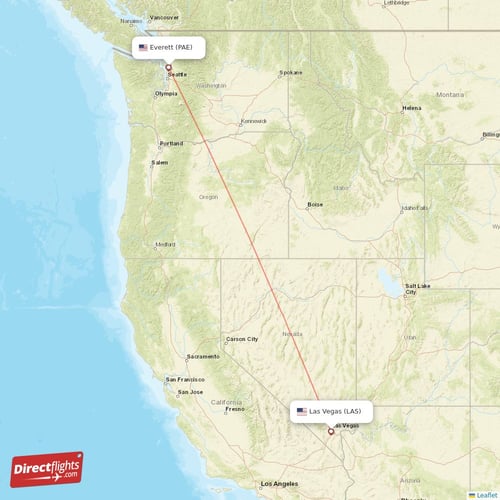 Everett - Las Vegas direct flight map