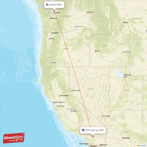 Everett - Palm Springs direct flight map