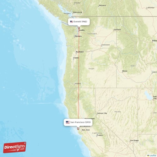 Everett - San Francisco direct flight map