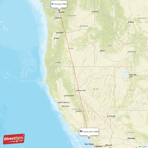 Everett - Santa Ana direct flight map