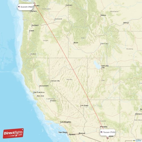 Everett - Tucson direct flight map