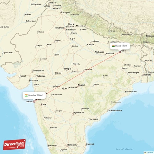 Patna - Mumbai direct flight map