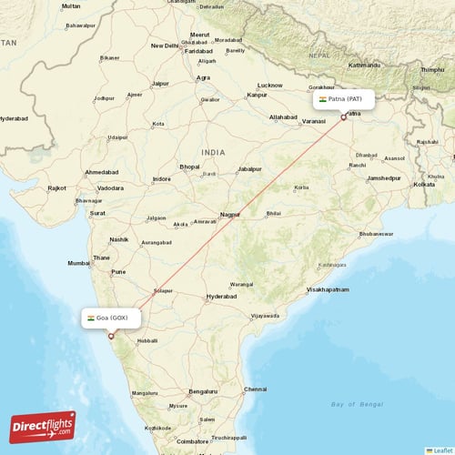 Patna - Goa direct flight map