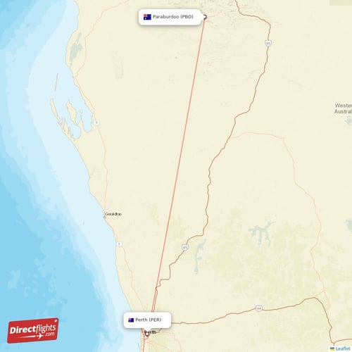Paraburdoo - Perth direct flight map