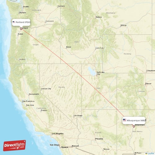 Portland - Albuquerque direct flight map