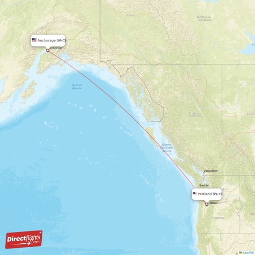 Portland - Anchorage direct flight map