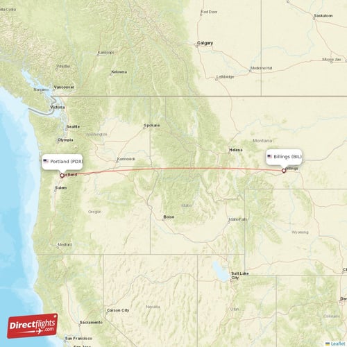 Portland - Billings direct flight map