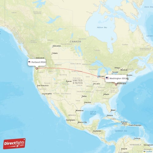 Portland - Washington direct flight map