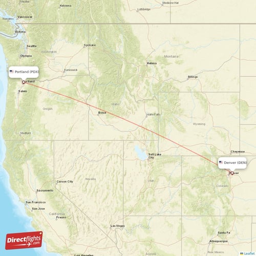 Portland - Denver direct flight map