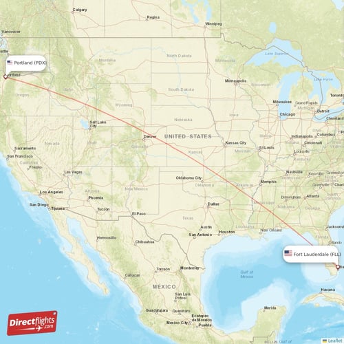 Portland - Fort Lauderdale direct flight map