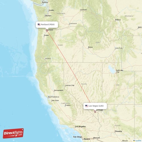 Portland - Las Vegas direct flight map