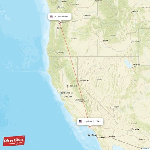 Portland - Long Beach direct flight map