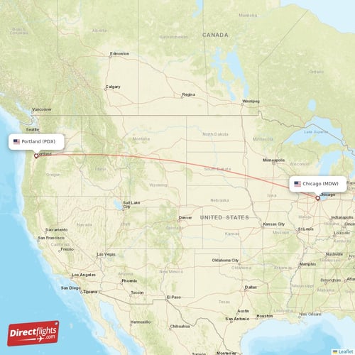 Portland - Chicago direct flight map