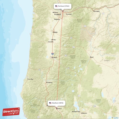 Portland - Medford direct flight map