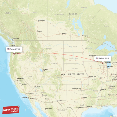 Portland - Madison direct flight map