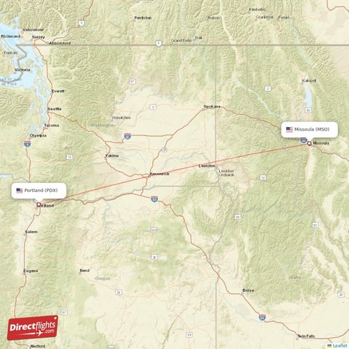 Portland - Missoula direct flight map