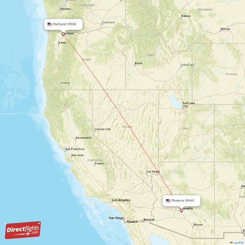 Portland - Phoenix direct flight map