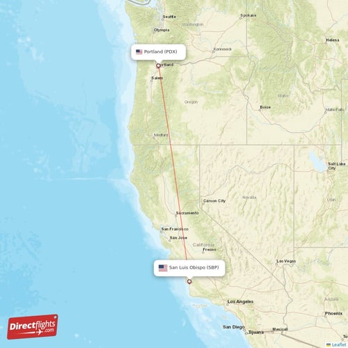 Portland - San Luis Obispo direct flight map