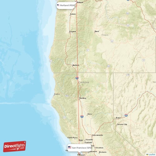 Portland - San Francisco direct flight map