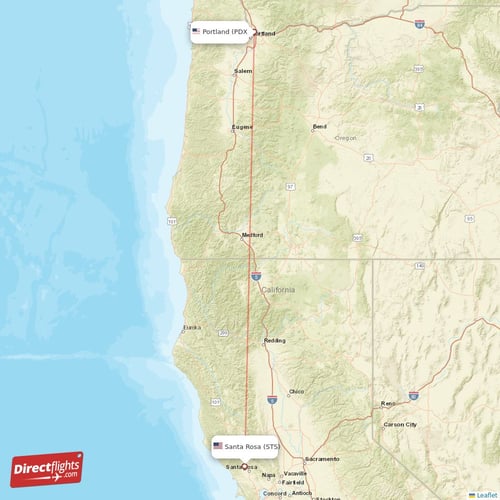 Portland - Santa Rosa direct flight map