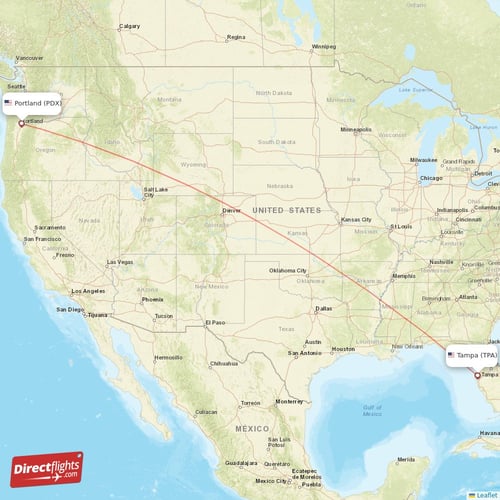 Portland - Tampa direct flight map