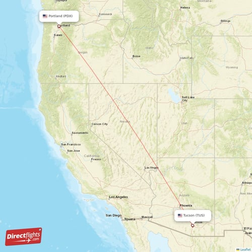 Portland - Tucson direct flight map
