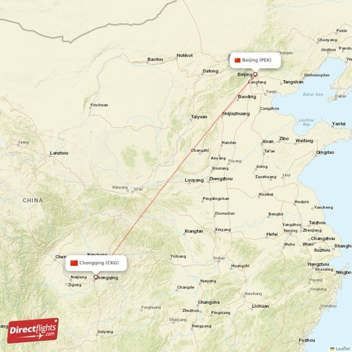 Beijing - Chongqing direct flight map