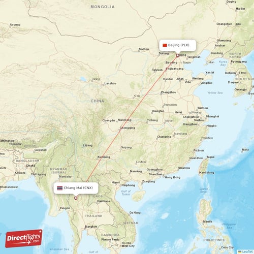 Beijing - Chiang Mai direct flight map
