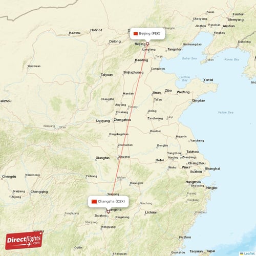 Beijing - Changsha direct flight map