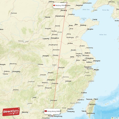 Beijing - Hong Kong direct flight map