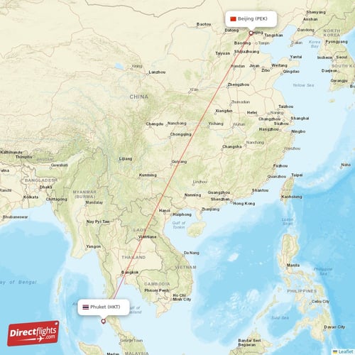 Beijing - Phuket direct flight map