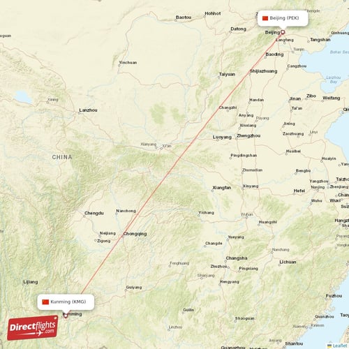 Beijing - Kunming direct flight map
