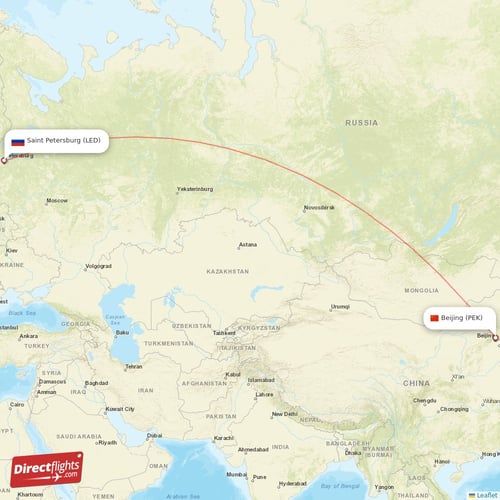 Beijing - Saint Petersburg direct flight map