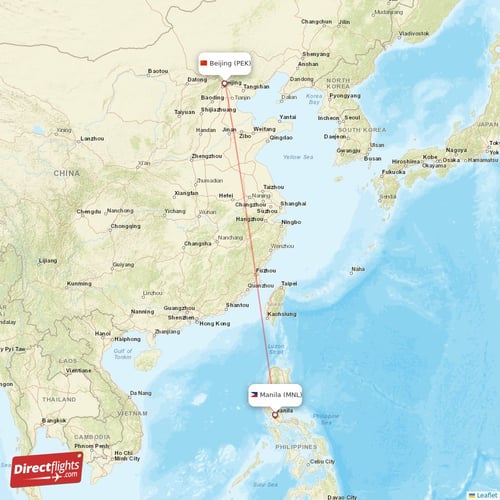Beijing - Manila direct flight map