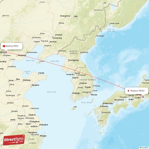 Beijing - Nagoya direct flight map