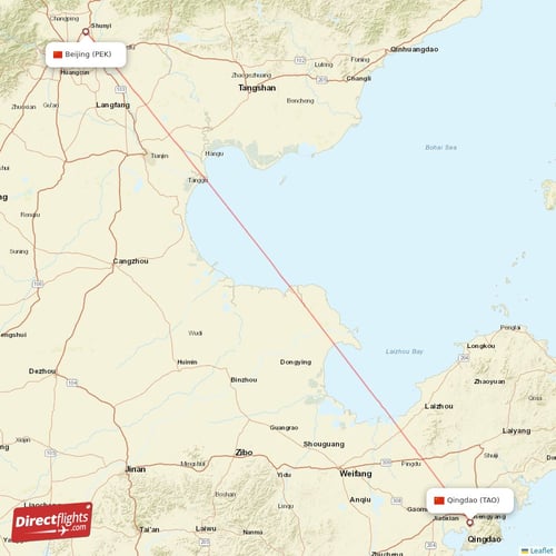 Beijing - Qingdao direct flight map