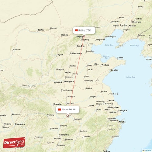 Beijing - Wuhan direct flight map