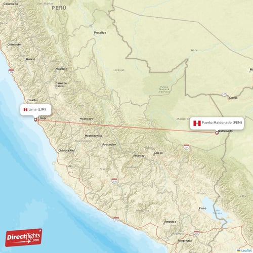 Puerto Maldonado - Lima direct flight map