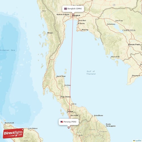 Penang - Bangkok direct flight map