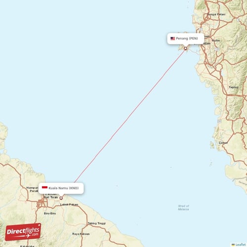 Penang - Kuala Namu direct flight map